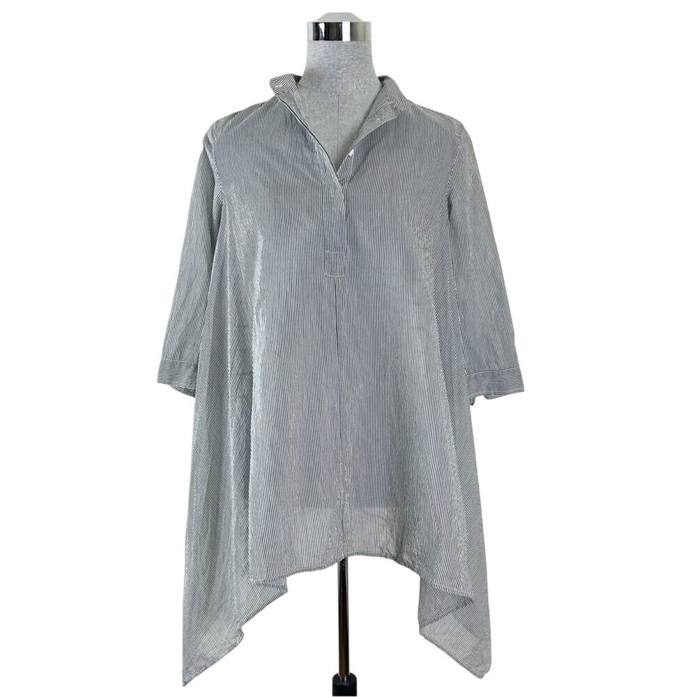 MaxMara Grey And White Stripe Cotton And‎ Silk Tunic Top